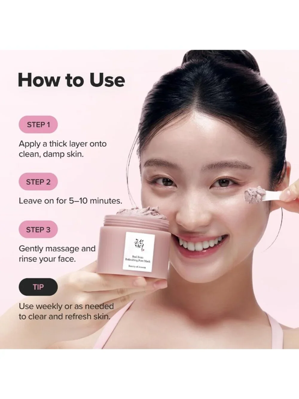 Hydrating Red Bean Pore Mask - Exfoliating Mud Cream Wash Off Pack for All Skin